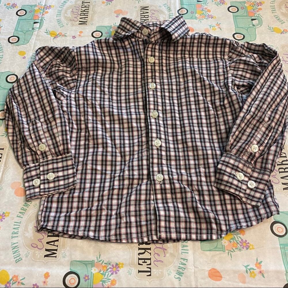 Claiborne Boys’ Button Down Plaid Shirt Size 6 Black White Red Cotton Polyester